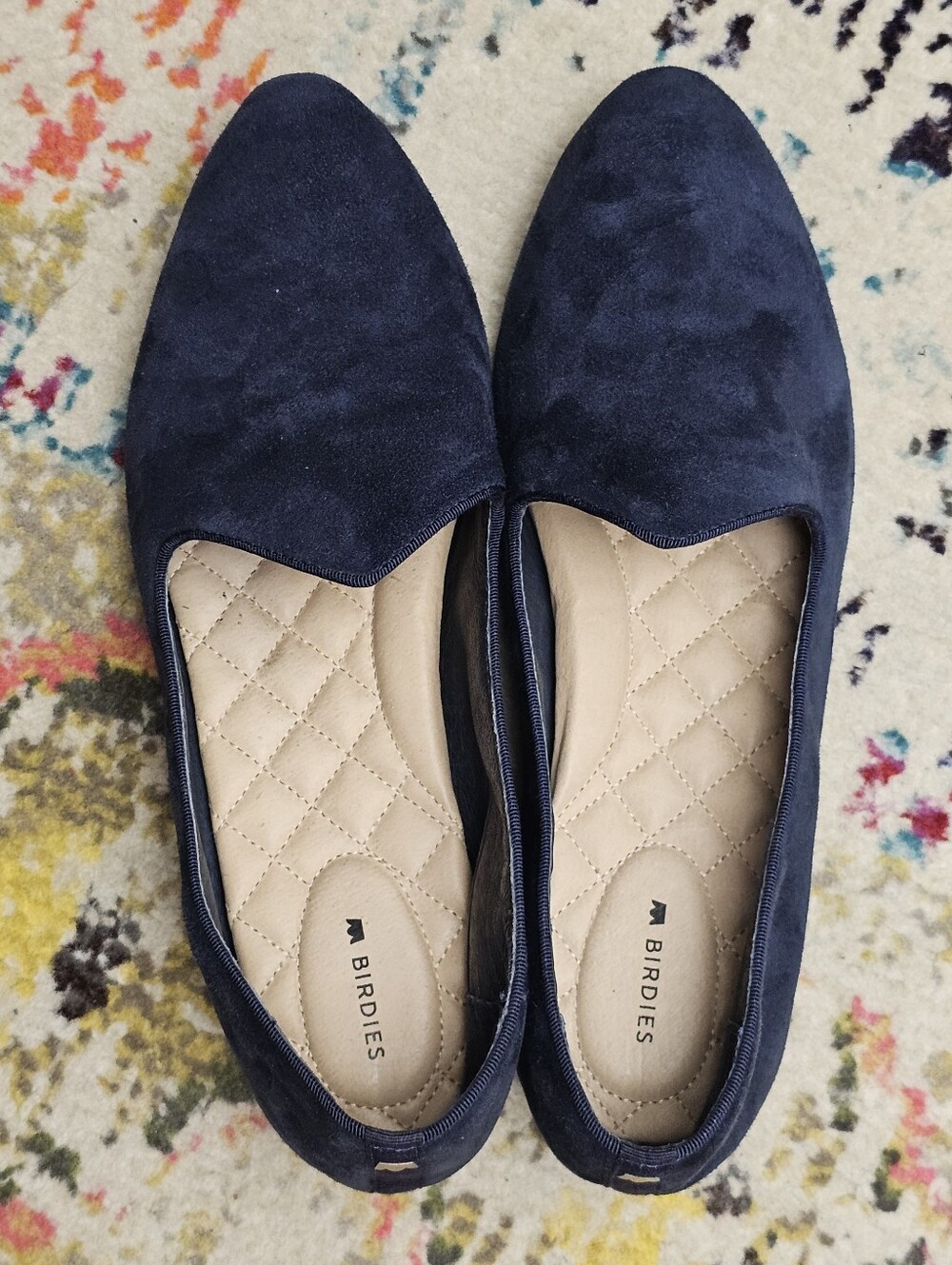 BIRDIES Heron Flat Navy Suede Womens Size 10 Loafers Smoking Shoes - Picture 11 of 12